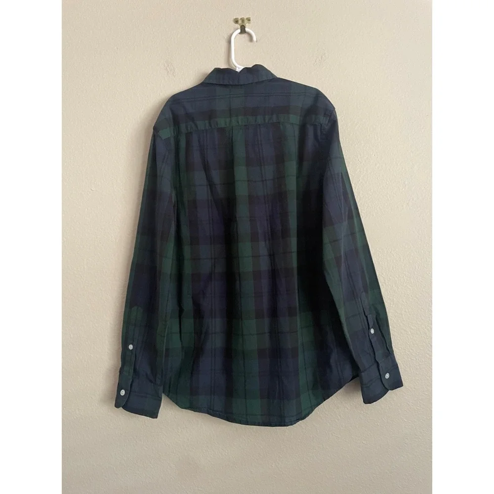 Crewcuts by J. Crew Boys Plaid Button Down Shirt 12 Green Navy LS Preppy Holiday